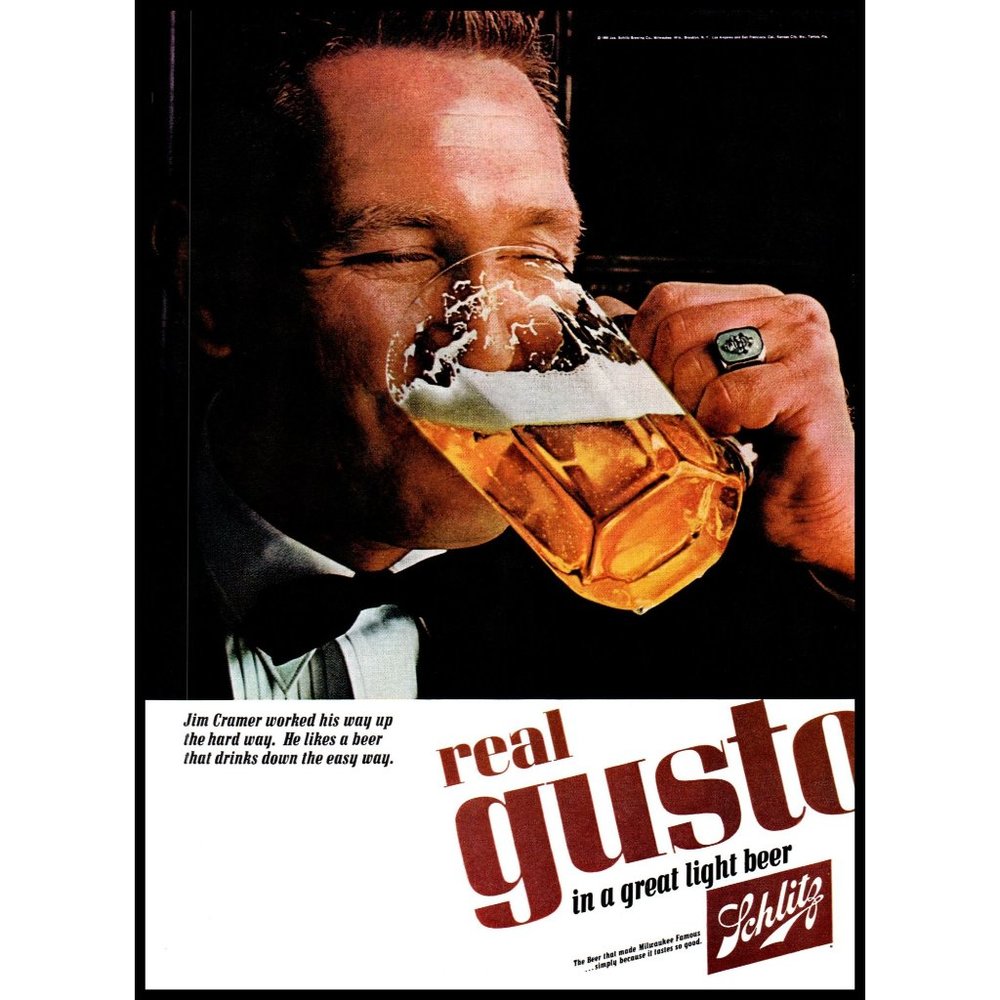 1965 Schlitz Beer Vintage Print Ad Jim Cramer Tuxedo Beer Mug Wall Art Photo